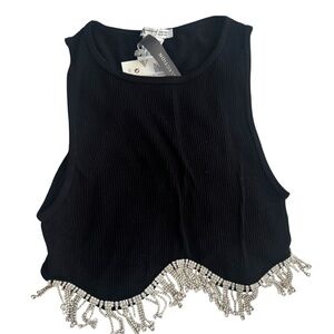 Zara Black Tank Top with Silver Beaded Hem
